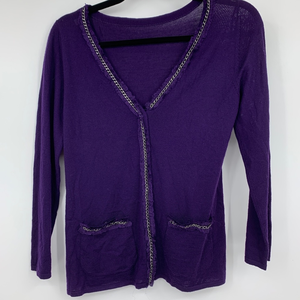Aeffe Spa sweater 6 cardigan purple ruffle fringe‎